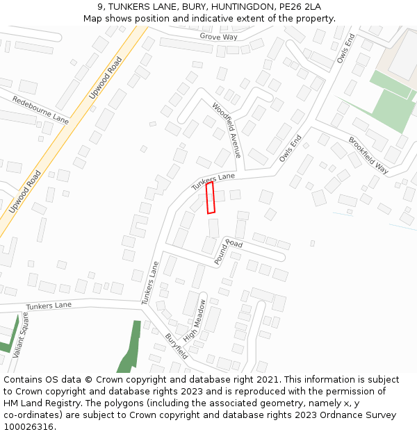 9, TUNKERS LANE, BURY, HUNTINGDON, PE26 2LA: Location map and indicative extent of plot