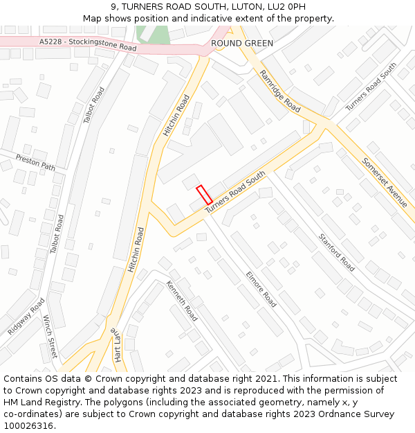 9, TURNERS ROAD SOUTH, LUTON, LU2 0PH: Location map and indicative extent of plot