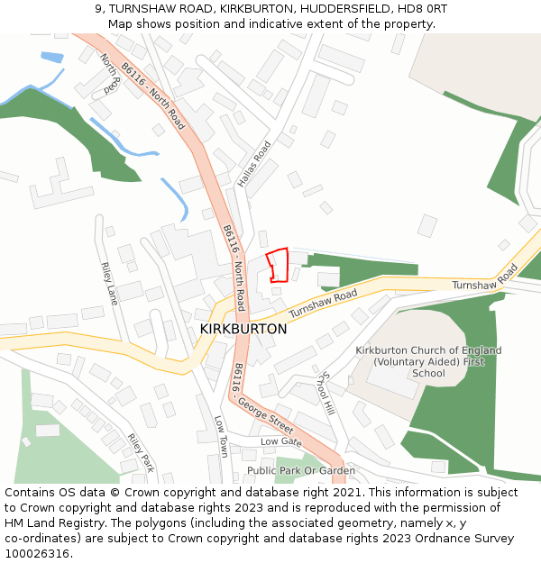 9, TURNSHAW ROAD, KIRKBURTON, HUDDERSFIELD, HD8 0RT: Location map and indicative extent of plot