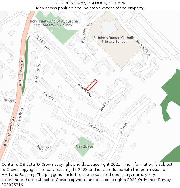 9, TURPINS WAY, BALDOCK, SG7 6LW: Location map and indicative extent of plot