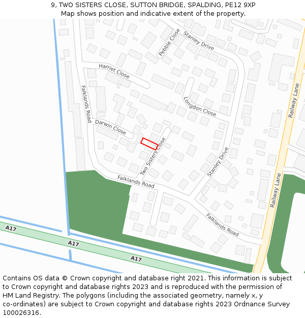 9, TWO SISTERS CLOSE, SUTTON BRIDGE, SPALDING, PE12 9XP: Location map and indicative extent of plot