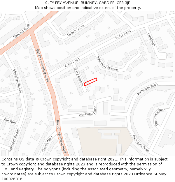 9, TY FRY AVENUE, RUMNEY, CARDIFF, CF3 3JP: Location map and indicative extent of plot