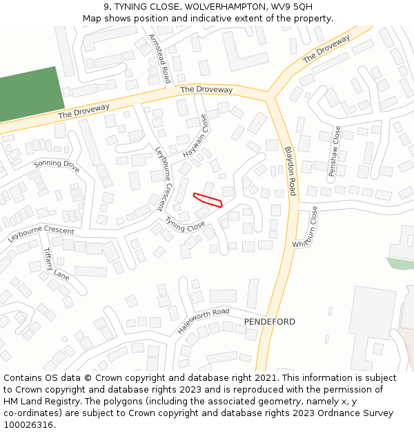 9, TYNING CLOSE, WOLVERHAMPTON, WV9 5QH: Location map and indicative extent of plot