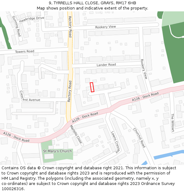 9, TYRRELLS HALL CLOSE, GRAYS, RM17 6HB: Location map and indicative extent of plot