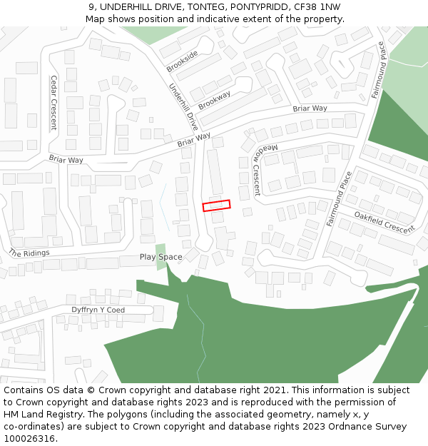 9, UNDERHILL DRIVE, TONTEG, PONTYPRIDD, CF38 1NW: Location map and indicative extent of plot