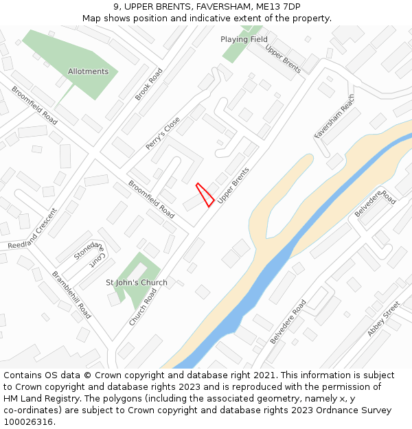 9, UPPER BRENTS, FAVERSHAM, ME13 7DP: Location map and indicative extent of plot