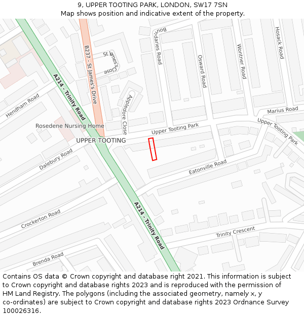 9, UPPER TOOTING PARK, LONDON, SW17 7SN: Location map and indicative extent of plot