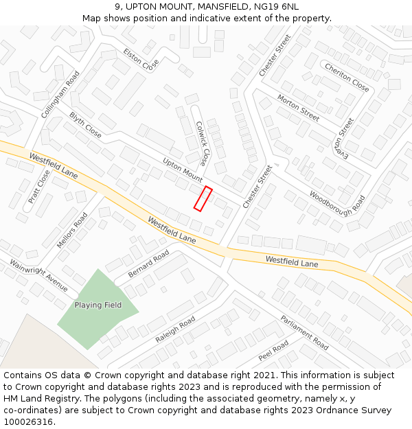 9, UPTON MOUNT, MANSFIELD, NG19 6NL: Location map and indicative extent of plot