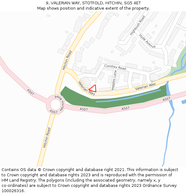 9, VALERIAN WAY, STOTFOLD, HITCHIN, SG5 4ET: Location map and indicative extent of plot