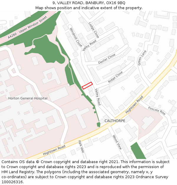 9, VALLEY ROAD, BANBURY, OX16 9BQ: Location map and indicative extent of plot