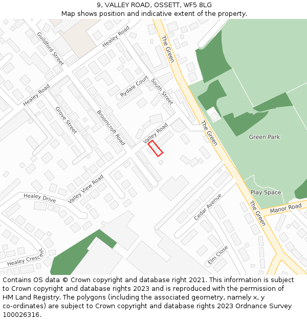 9, VALLEY ROAD, OSSETT, WF5 8LG: Location map and indicative extent of plot