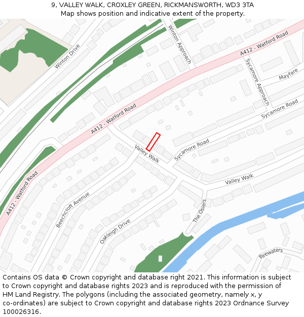 9, VALLEY WALK, CROXLEY GREEN, RICKMANSWORTH, WD3 3TA: Location map and indicative extent of plot