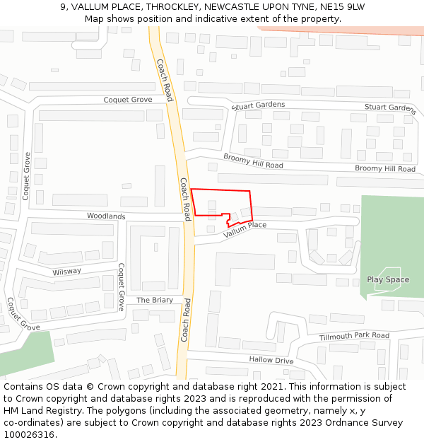 9, VALLUM PLACE, THROCKLEY, NEWCASTLE UPON TYNE, NE15 9LW: Location map and indicative extent of plot