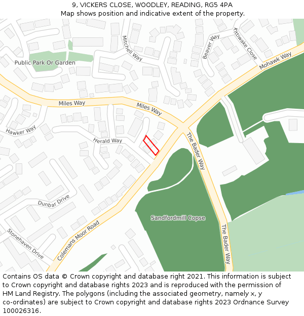 9, VICKERS CLOSE, WOODLEY, READING, RG5 4PA: Location map and indicative extent of plot