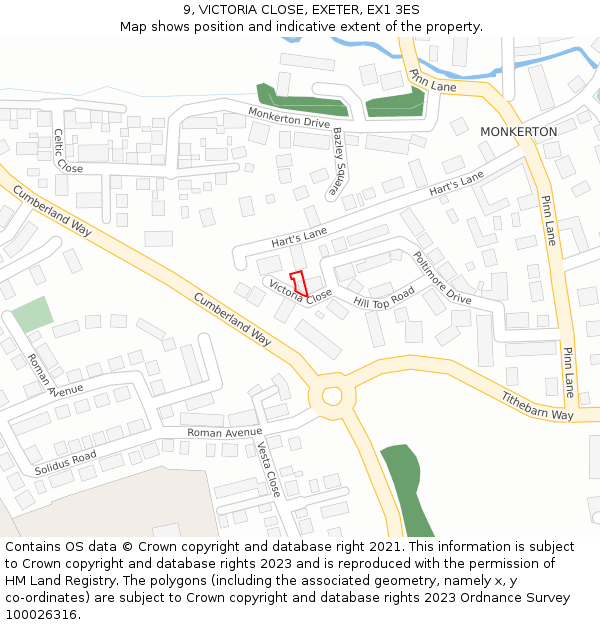9, VICTORIA CLOSE, EXETER, EX1 3ES: Location map and indicative extent of plot
