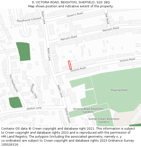 9, VICTORIA ROAD, BEIGHTON, SHEFFIELD, S20 1BQ: Location map and indicative extent of plot