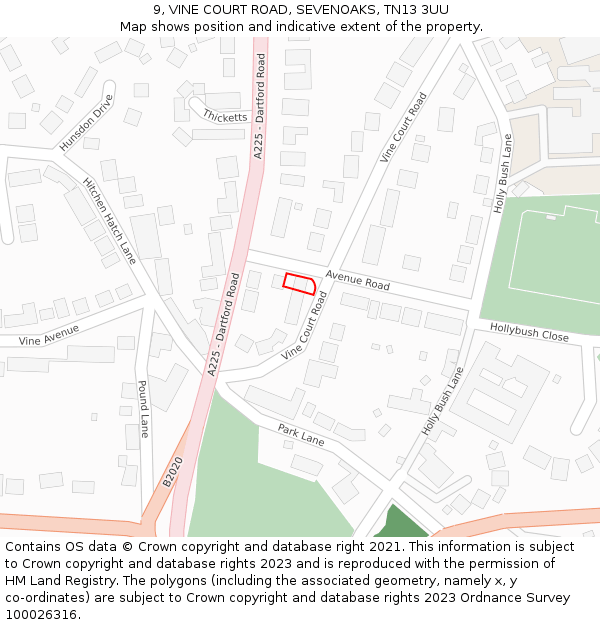 9, VINE COURT ROAD, SEVENOAKS, TN13 3UU: Location map and indicative extent of plot