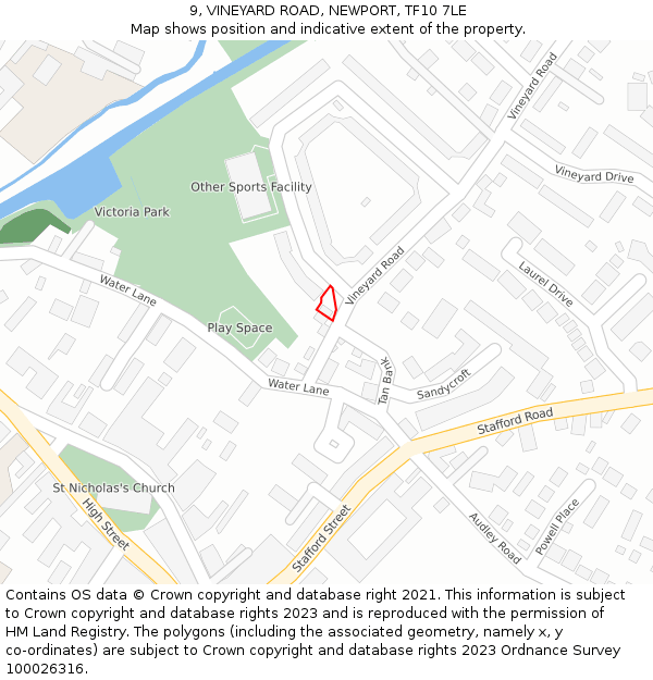 9, VINEYARD ROAD, NEWPORT, TF10 7LE: Location map and indicative extent of plot