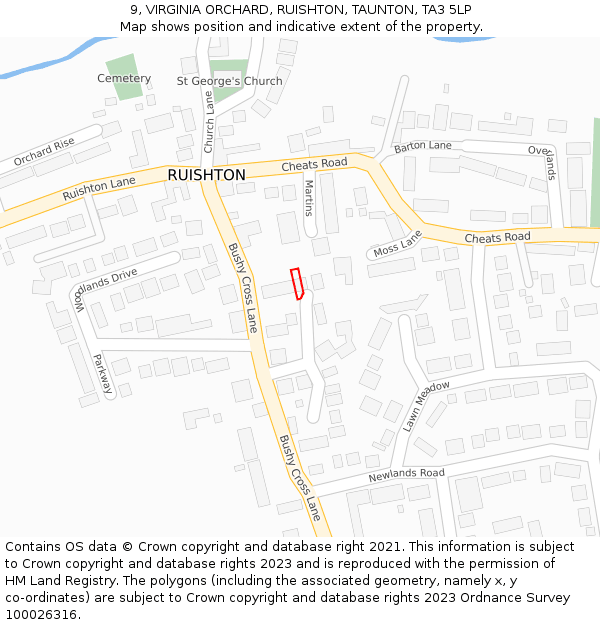 9, VIRGINIA ORCHARD, RUISHTON, TAUNTON, TA3 5LP: Location map and indicative extent of plot