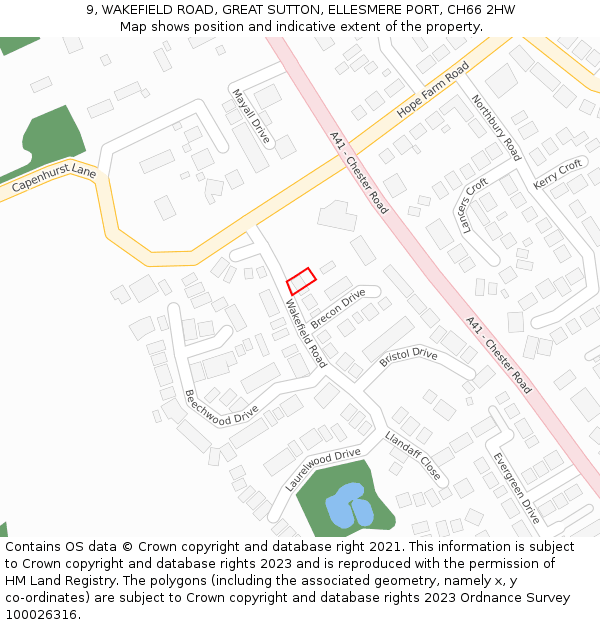 9, WAKEFIELD ROAD, GREAT SUTTON, ELLESMERE PORT, CH66 2HW: Location map and indicative extent of plot