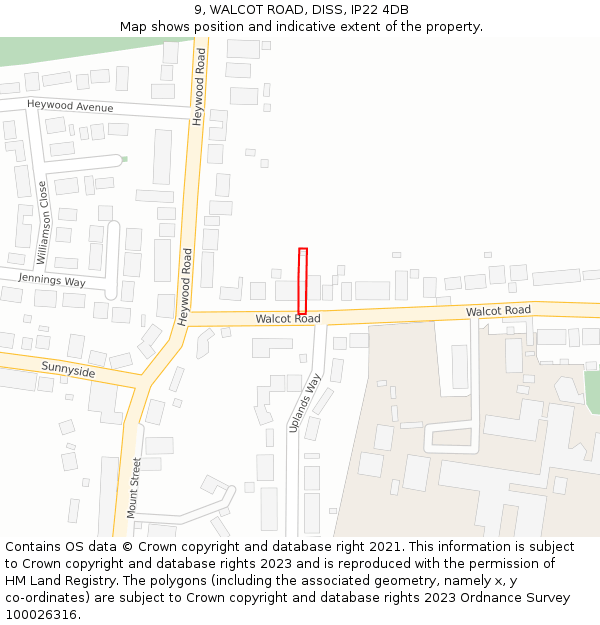 9, WALCOT ROAD, DISS, IP22 4DB: Location map and indicative extent of plot