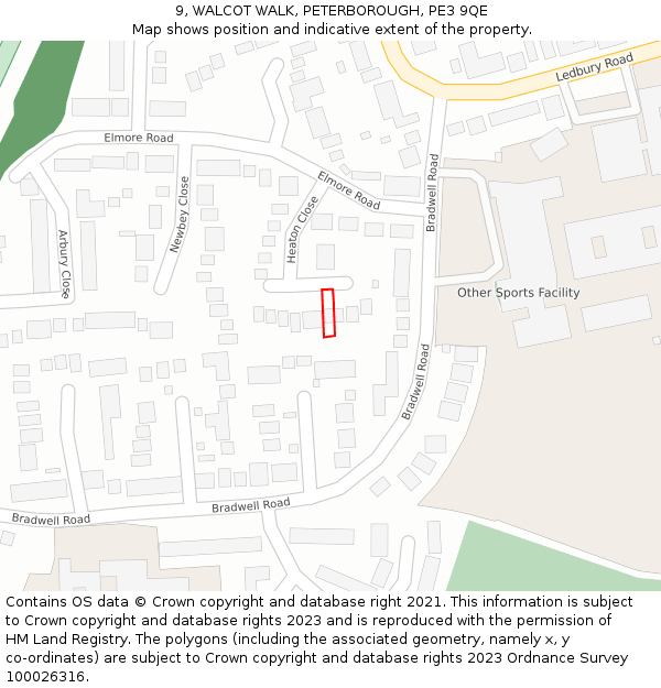9, WALCOT WALK, PETERBOROUGH, PE3 9QE: Location map and indicative extent of plot