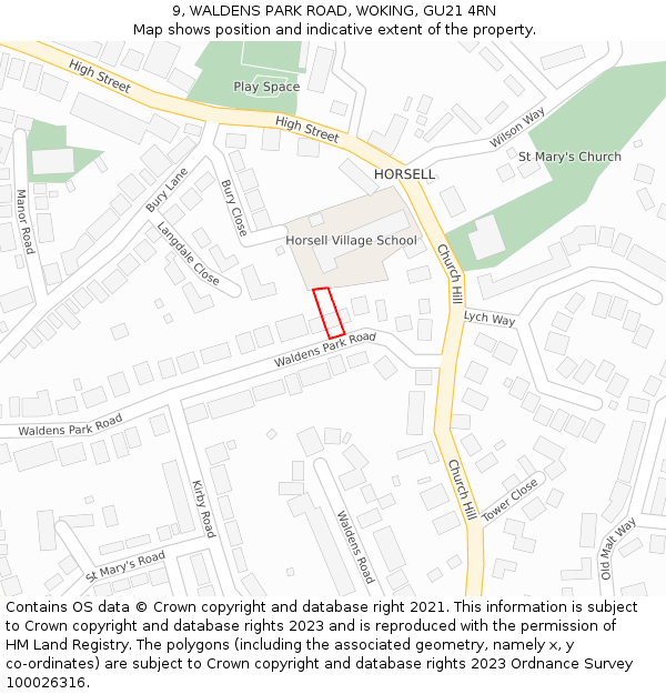 9, WALDENS PARK ROAD, WOKING, GU21 4RN: Location map and indicative extent of plot