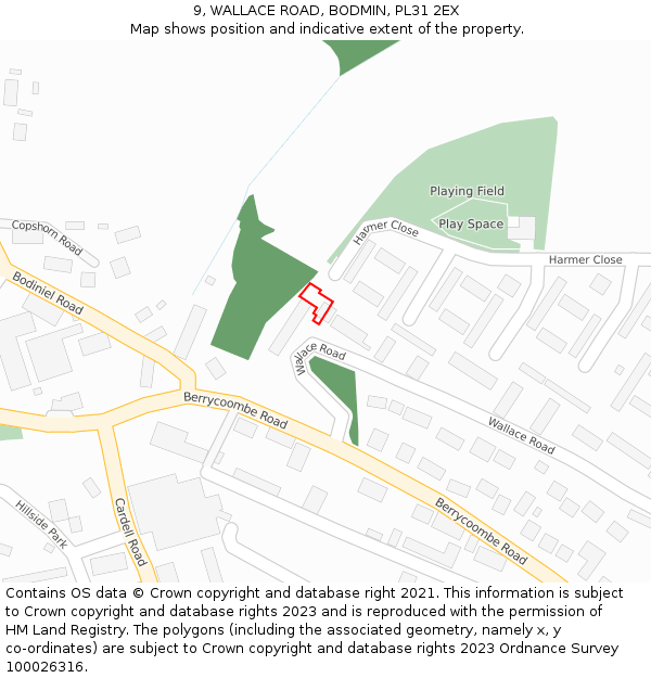 9, WALLACE ROAD, BODMIN, PL31 2EX: Location map and indicative extent of plot