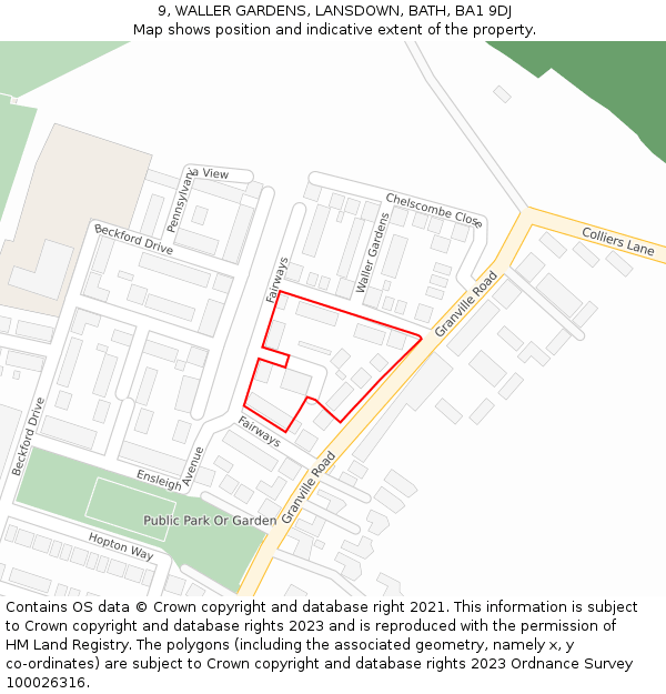 9, WALLER GARDENS, LANSDOWN, BATH, BA1 9DJ: Location map and indicative extent of plot