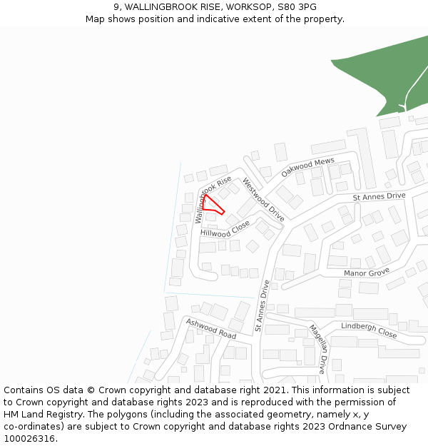 9, WALLINGBROOK RISE, WORKSOP, S80 3PG: Location map and indicative extent of plot