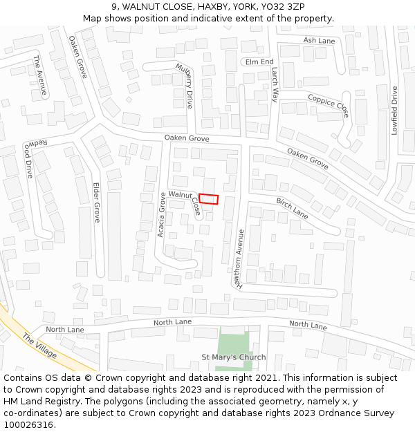 9, WALNUT CLOSE, HAXBY, YORK, YO32 3ZP: Location map and indicative extent of plot