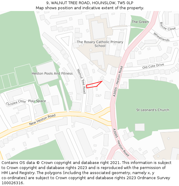 9, WALNUT TREE ROAD, HOUNSLOW, TW5 0LP: Location map and indicative extent of plot