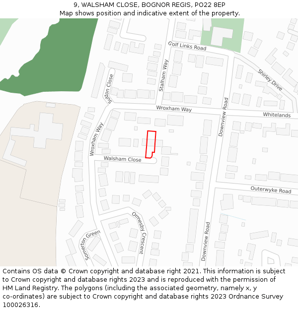 9, WALSHAM CLOSE, BOGNOR REGIS, PO22 8EP: Location map and indicative extent of plot