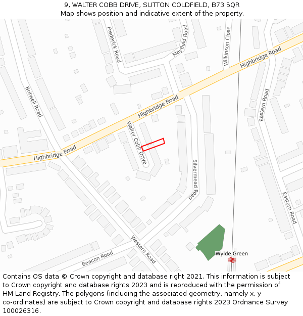 9, WALTER COBB DRIVE, SUTTON COLDFIELD, B73 5QR: Location map and indicative extent of plot