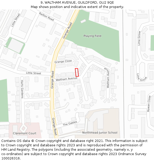 9, WALTHAM AVENUE, GUILDFORD, GU2 9QE: Location map and indicative extent of plot