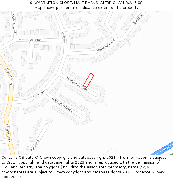 9, WARBURTON CLOSE, HALE BARNS, ALTRINCHAM, WA15 0SJ: Location map and indicative extent of plot