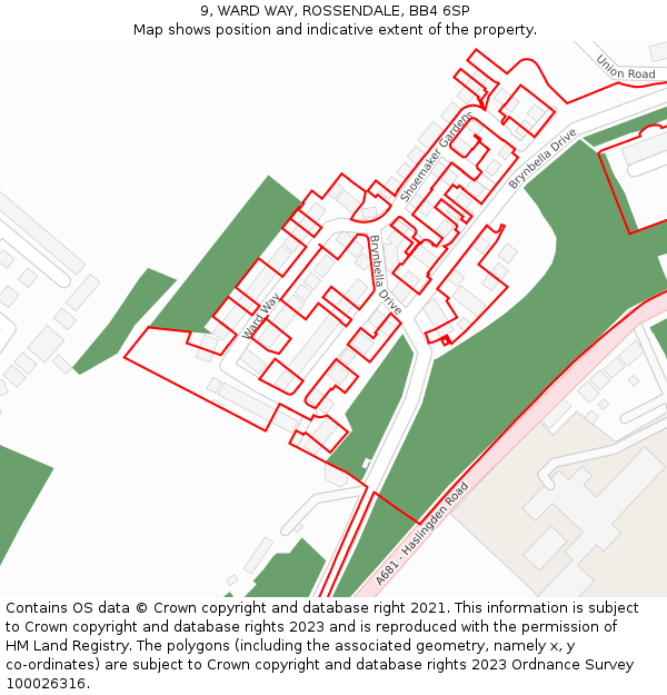 9, WARD WAY, ROSSENDALE, BB4 6SP: Location map and indicative extent of plot