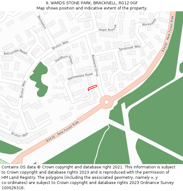9, WARDS STONE PARK, BRACKNELL, RG12 0GF: Location map and indicative extent of plot