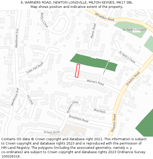 9, WARNERS ROAD, NEWTON LONGVILLE, MILTON KEYNES, MK17 0BL: Location map and indicative extent of plot