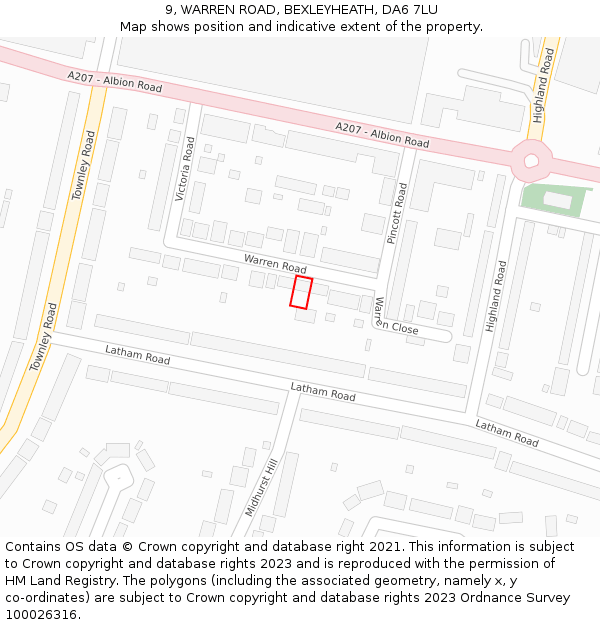 9, WARREN ROAD, BEXLEYHEATH, DA6 7LU: Location map and indicative extent of plot