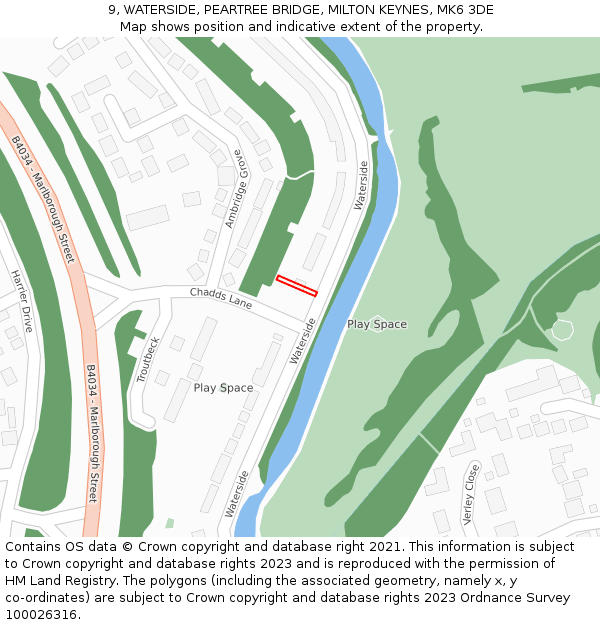 9, WATERSIDE, PEARTREE BRIDGE, MILTON KEYNES, MK6 3DE: Location map and indicative extent of plot