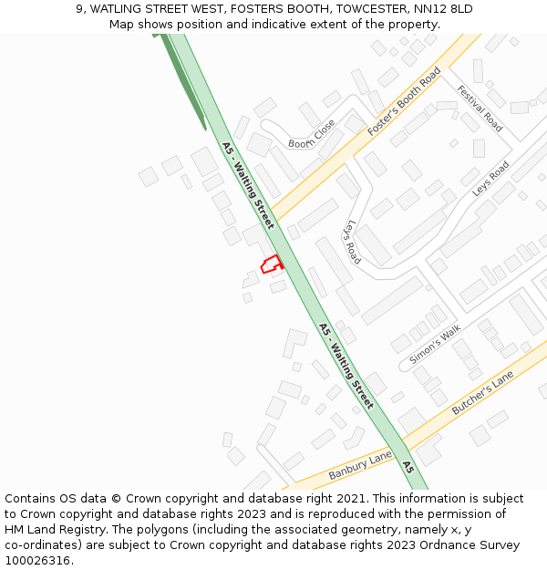 9, WATLING STREET WEST, FOSTERS BOOTH, TOWCESTER, NN12 8LD: Location map and indicative extent of plot