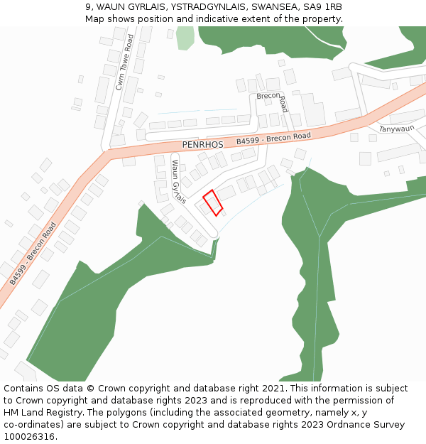 9, WAUN GYRLAIS, YSTRADGYNLAIS, SWANSEA, SA9 1RB: Location map and indicative extent of plot