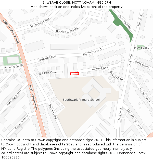9, WEAVE CLOSE, NOTTINGHAM, NG6 0FH: Location map and indicative extent of plot