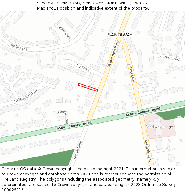 9, WEAVERHAM ROAD, SANDIWAY, NORTHWICH, CW8 2NJ: Location map and indicative extent of plot