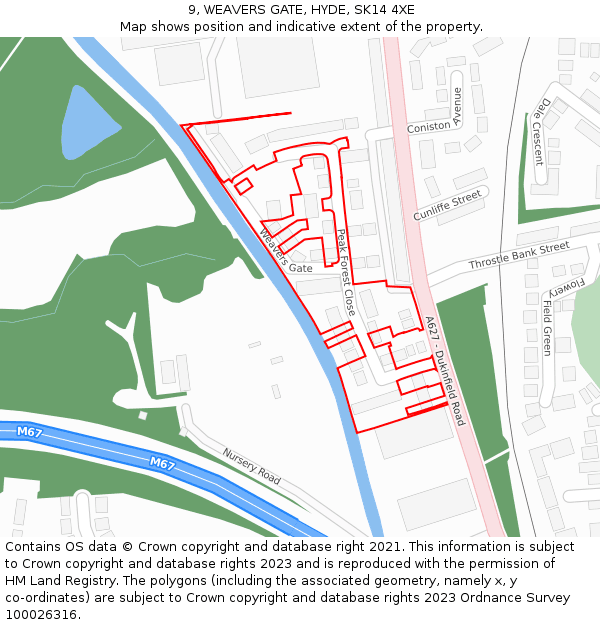 9, WEAVERS GATE, HYDE, SK14 4XE: Location map and indicative extent of plot