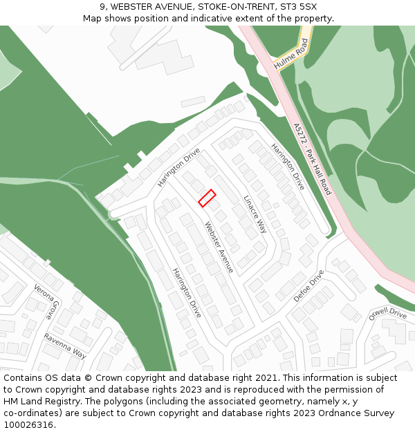 9, WEBSTER AVENUE, STOKE-ON-TRENT, ST3 5SX: Location map and indicative extent of plot