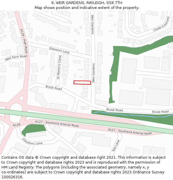 9, WEIR GARDENS, RAYLEIGH, SS6 7TH: Location map and indicative extent of plot