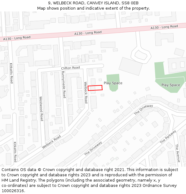 9, WELBECK ROAD, CANVEY ISLAND, SS8 0EB: Location map and indicative extent of plot