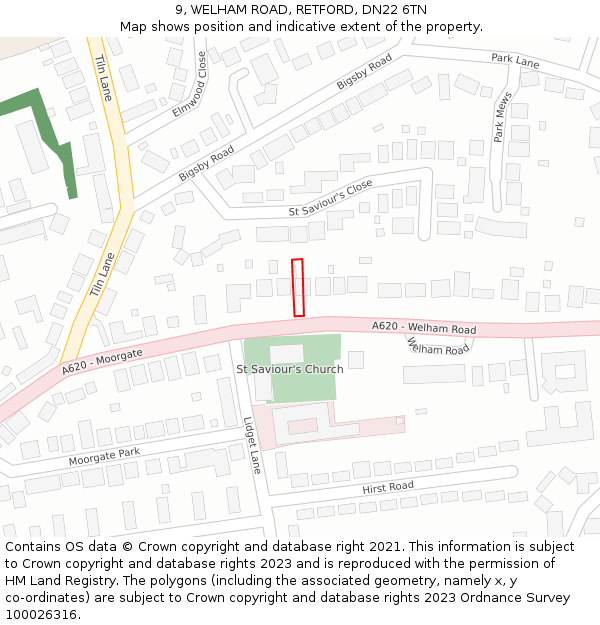 9, WELHAM ROAD, RETFORD, DN22 6TN: Location map and indicative extent of plot